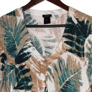 Ann Taylor Women's L Tropical Leaf Button-Front Short Sweater 100% Cotton Office